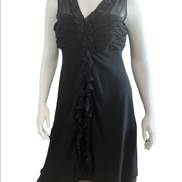 PROM DRESS Donna Ricco Flowing Black 100% Silk Ruffled Midi Dress size 10 - Picture 8 of 11